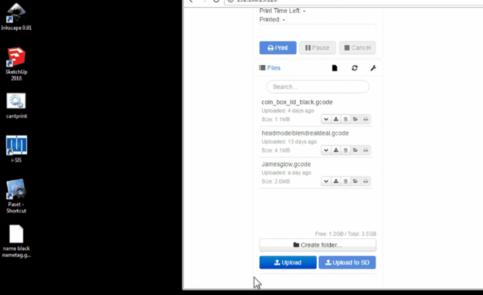 Uploading .gcode file to OctoPrint for remote printing